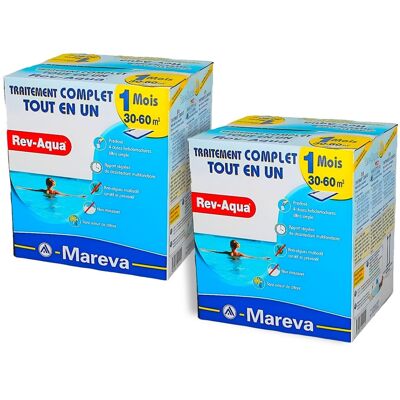 Pack 2 mois traitement Mareva REV-AQUA 4 en 1 piscine 30 à 60m³ - Publicité Pack 2 mois traitement Mareva REV-AQUA 4 en 1 piscine 30 à 60m³ - Publicité