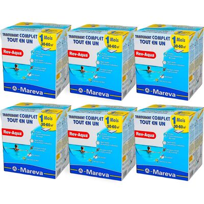 Pack 6 mois traitement Mareva REV-AQUA 4 en 1 piscine 30 à 60m³ - Publicité Pack 6 mois traitement Mareva REV-AQUA 4 en 1 piscine 30 à 60m³ - Publicité