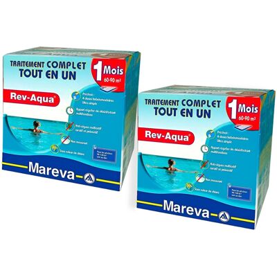 Pack 2 mois traitement Mareva REV-AQUA 4 en 1 piscine 60 à 90m³ - Publicité Pack 2 mois traitement Mareva REV-AQUA 4 en 1 piscine 60 à 90m³ - Publicité