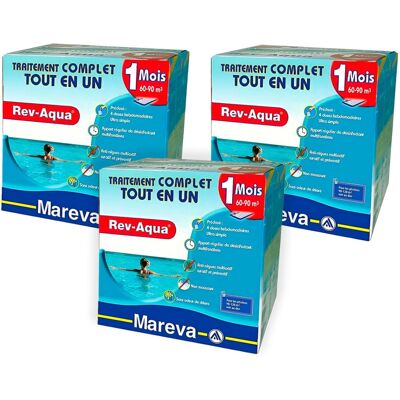 Pack 3 mois traitement Mareva REV-AQUA 4 en 1 piscine 60 à 90m³ - Publicité Pack 3 mois traitement Mareva REV-AQUA 4 en 1 piscine 60 à 90m³ - Publicité