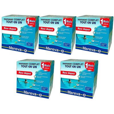 Pack 5 mois traitement Mareva REV-AQUA 4 en 1 piscine 60 à 90m³ - Publicité Pack 5 mois traitement Mareva REV-AQUA 4 en 1 piscine 60 à 90m³ - Publicité
