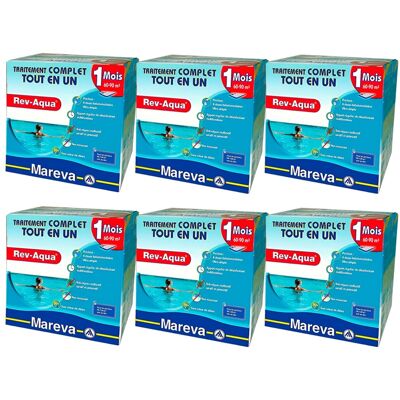 Pack 6 mois traitement Mareva REV-AQUA 4 en 1 piscine 60 à 90m³ - Publicité Pack 6 mois traitement Mareva REV-AQUA 4 en 1 piscine 60 à 90m³ - Publicité