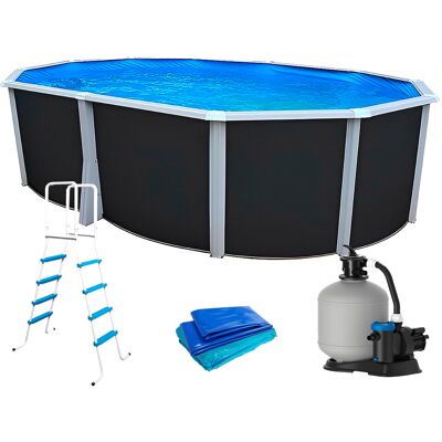 Kit piscine hors-sol acier Toi ANTHRACITE IBIZA ovale 550X366X132cm filtre à sable - Publicité Kit piscine hors-sol acier Toi ANTHRACITE IBIZA ovale 550X366X132cm filtre à sable - Publicité
