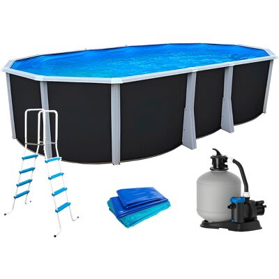 Kit piscine hors-sol acier Toi ANTHRACITE IBIZA ovale 640X366X132cm filtre à sable - Publicité Kit piscine hors-sol acier Toi ANTHRACITE IBIZA ovale 640X366X132cm filtre à sable - Publicité