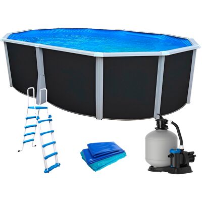 Kit piscine hors-sol acier Toi ANTHRACITE IBIZA ovale 550X366X132cm filtre à sable - Publicité Kit piscine hors-sol acier Toi ANTHRACITE IBIZA ovale 550X366X132cm filtre à sable - Publicité