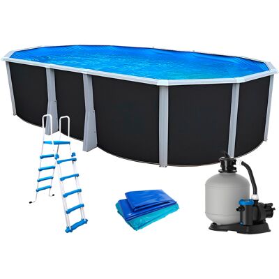 Kit piscine hors-sol acier Toi ANTHRACITE IBIZA ovale 640X366X132cm filtre à sable - Publicité Kit piscine hors-sol acier Toi ANTHRACITE IBIZA ovale 640X366X132cm filtre à sable - Publicité