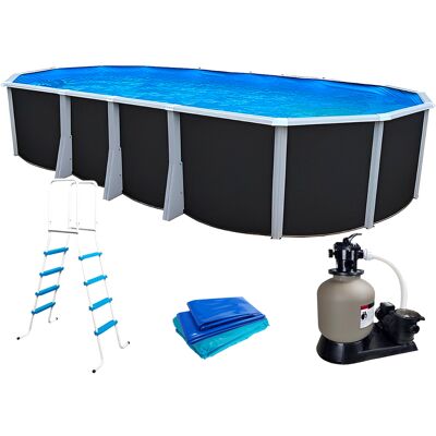 Kit piscine hors-sol acier Toi ANTHRACITE IBIZA ovale 730X366X132cm filtre à sable - Publicité Kit piscine hors-sol acier Toi ANTHRACITE IBIZA ovale 730X366X132cm filtre à sable - Publicité