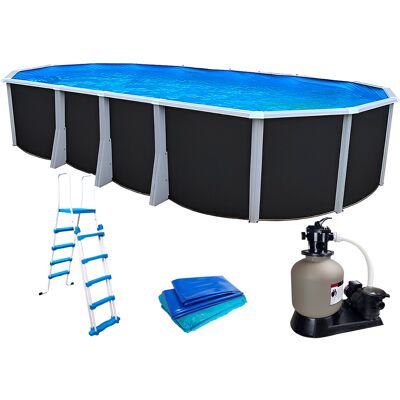 Kit piscine hors-sol acier Toi ANTHRACITE IBIZA ovale 945X457X132cm filtre à sable - Publicité Kit piscine hors-sol acier Toi ANTHRACITE IBIZA ovale 945X457X132cm filtre à sable - Publicité