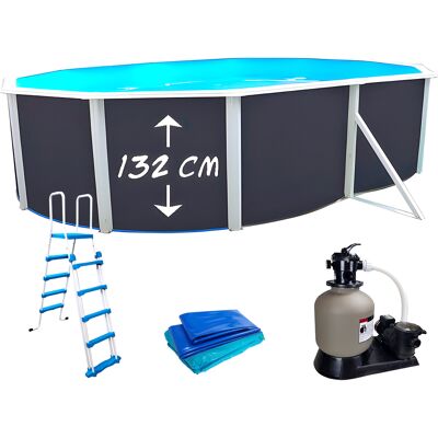 Kit piscine hors-sol acier Toi ANTHRACITE PRESTIGIO ovale 550X366X132cm filtre à sable - Publicité Kit piscine hors-sol acier Toi ANTHRACITE PRESTIGIO ovale 550X366X132cm filtre à sable - Publicité