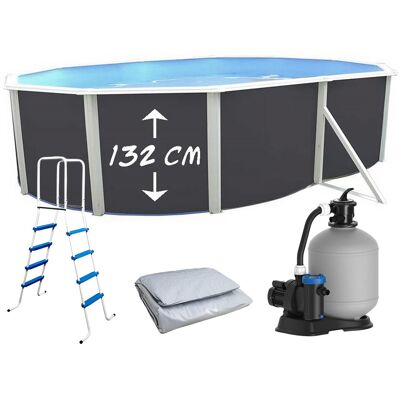 Piscine hors-sol acier TOI MAGNUM ANTHRACITE ovale 640x366x132cm liner gris filtre 6m³/h - Publicité Piscine hors-sol acier TOI MAGNUM ANTHRACITE ovale 640x366x132cm liner gris filtre 6m³/h - Publicité