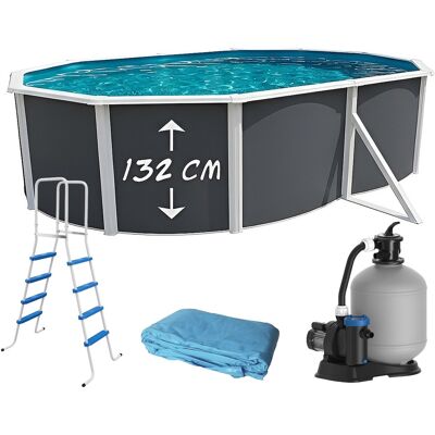 Piscine hors-sol acier Toi ANTHRACITE MAGNUM ovale 550 x 366cm H 132cm liner bleu - Publicité Piscine hors-sol acier Toi ANTHRACITE MAGNUM ovale 550 x 366cm H 132cm liner bleu - Publicité