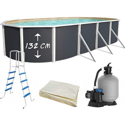 Piscine hors-sol acier Toi ANTHRACITE MAGNUM ovale 730 x 366cm H 132cm liner sable - Publicité Piscine hors-sol acier Toi ANTHRACITE MAGNUM ovale 730 x 366cm H 132cm liner sable - Publicité