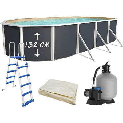 Piscine hors-sol acier Toi ANTHRACITE MAGNUM Secu ovale 730 x 366cm H 132cm liner sable - Publicité Piscine hors-sol acier Toi ANTHRACITE MAGNUM Secu ovale 730 x 366cm H 132cm liner sable - Publicité