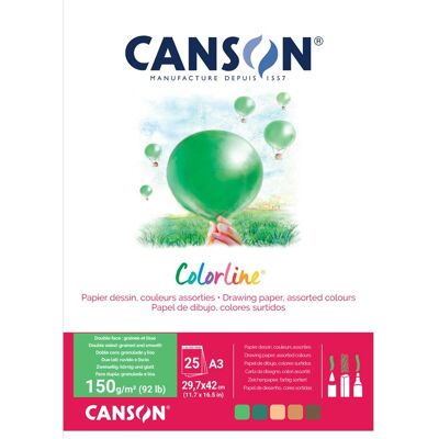 Canson Bloc 25 feuilles Colorline A3 150g coloris assortis Terre - Publicité Canson Bloc 25 feuilles Colorline A3 150g coloris assortis Terre - Publicité