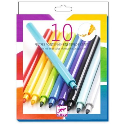 Pochette 10 feutres pointe fine Arc-en-ciel - Djeco - Publicité Pochette 10 feutres pointe fine Arc-en-ciel - Djeco - Publicité