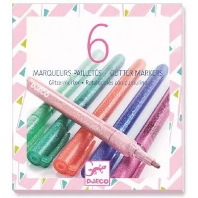 6 marqueurs pailletés sweet - Djeco - Publicité 6 marqueurs pailletés sweet - Djeco - Publicité