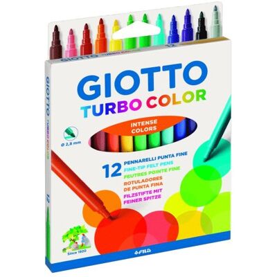 Pochette 12 feutres TURBO COLOR couleurs intenses pointe fine - Giotto - Publicité Pochette 12 feutres TURBO COLOR couleurs intenses pointe fine - Giotto - Publicité