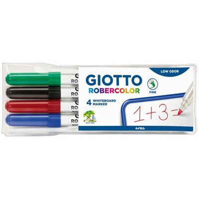 Pochette 4 marqueurs Giotto Robercolor Pointe Ogive Fine - Publicité Pochette 4 marqueurs Giotto Robercolor Pointe Ogive Fine - Publicité