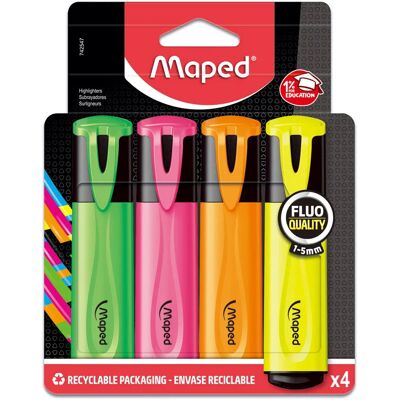 Pack de 4 surligneurs Fluo Peps Classic - Maped - Publicité Pack de 4 surligneurs Fluo Peps Classic - Maped - Publicité
