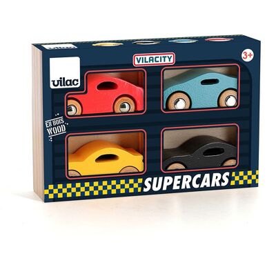 Coffret de 4 voitures en bois Super cars Vilacity - Vilac - Publicité Coffret de 4 voitures en bois Super cars Vilacity - Vilac - Publicité