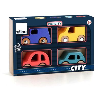 Coffret de 4 voitures en bois City Vilacity - Vilac - Publicité Coffret de 4 voitures en bois City Vilacity - Vilac - Publicité