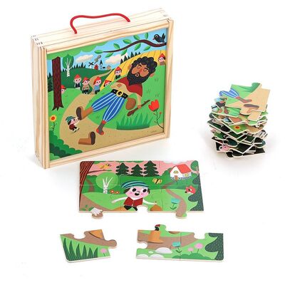 Coffret de 4 puzzles en bois de 9 pcs Le Petit Poucet - Vilac - Publicité Coffret de 4 puzzles en bois de 9 pcs Le Petit Poucet - Vilac - Publicité