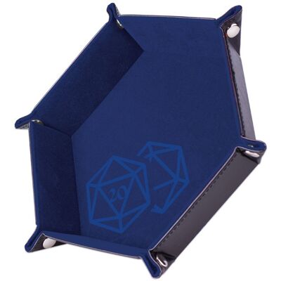 Plateau de Dés D20 Bleu Foncé - Accessoire de Jeu en Cuir et Velours - Publicité Plateau de Dés D20 Bleu Foncé - Accessoire de Jeu en Cuir et Velours - Publicité