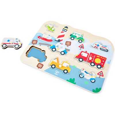 Puzzle à boutons Véhicules de Secours - Hape - Publicité Puzzle à boutons Véhicules de Secours - Hape - Publicité