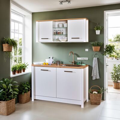Deladeco Meuble sous évier de cuisine contemporain blanc/chêne Mylena Blanc/chêne Blanc/chêne - Publicité Deladeco Meuble sous évier de cuisine contemporain blanc/chêne Mylena Blanc/chêne Blanc/chêne - Publicité