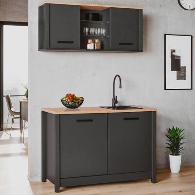 Deladeco Meuble sous évier de cuisine contemporain chêne/anthracite Mylena Anthracite/chêne Anthracite/chêne - Publicité Deladeco Meuble sous évier de cuisine contemporain chêne/anthracite Mylena Anthracite/chêne Anthracite/chêne - Publicité
