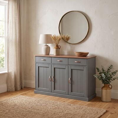 Deladeco Buffet/bahut style campagne 131 cm gris Louisa Gris Gris - Publicité Deladeco Buffet/bahut style campagne 131 cm gris Louisa Gris Gris - Publicité