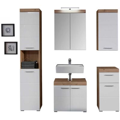 Deladeco Ensemble de salle de bains contemporain chêne/blanc brillant Alouette Chêne/blanc brillant Chêne/blanc brillant - Publicité Deladeco Ensemble de salle de bains contemporain chêne/blanc brillant Alouette Chêne/blanc brillant Chêne/blanc brillant - Publicité