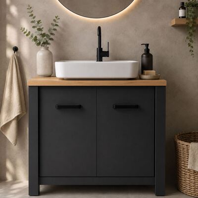 Deladeco Meuble sous lavabo moderne anthracite/chêne Venitia Anthracite/chêne Anthracite/chêne - Publicité Deladeco Meuble sous lavabo moderne anthracite/chêne Venitia Anthracite/chêne Anthracite/chêne - Publicité
