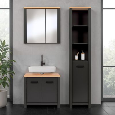 Deladeco Ensemble salle de bain moderne 3 éléments anthracite/chêne Venitia Anthracite/chêne Anthracite/chêne - Publicité Deladeco Ensemble salle de bain moderne 3 éléments anthracite/chêne Venitia Anthracite/chêne Anthracite/chêne - Publicité