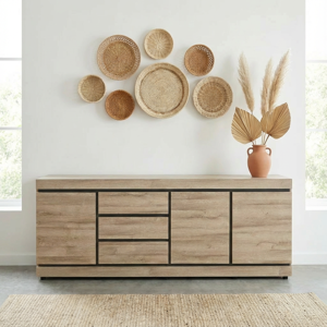 Deladeco Buffet/bahut contemporain 248 cm coloris chêne Yannick Chêne Chêne - Publicité Deladeco Buffet/bahut contemporain 248 cm coloris chêne Yannick Chêne Chêne - Publicité