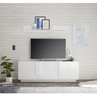 Balias Home Meuble TV moderne 3 portes blanc laqué brillant Uranus Blanc laqué brillant Blanc laqué brillant - Publicité Balias Home Meuble TV moderne 3 portes blanc laqué brillant Uranus Blanc laqué brillant Blanc laqué brillant - Publicité
