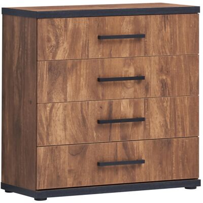 Commode enfant contemporaine 80 cm acacia/noir Marinella - Publicité Commode enfant contemporaine 80 cm acacia/noir Marinella - Publicité