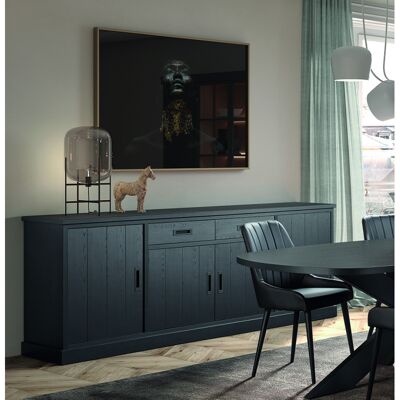 Deladeco Buffet/bahut moderne 240 cm noir Raphie Noir Noir - Publicité Deladeco Buffet/bahut moderne 240 cm noir Raphie Noir Noir - Publicité