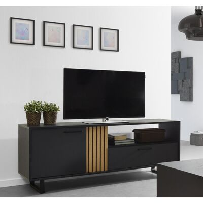 Deladeco Meuble TV moderne 164 cm noir/chêne Madera Noir/chêne Noir/chêne - Publicité Deladeco Meuble TV moderne 164 cm noir/chêne Madera Noir/chêne Noir/chêne - Publicité