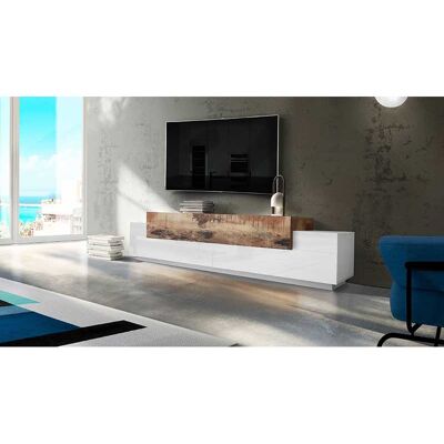 Deladeco Meuble TV moderne 240 cm blanc laqué/érable Corso Blanc laqué brillant/érable Blanc laqué brillant/érable - Publicité Deladeco Meuble TV moderne 240 cm blanc laqué/érable Corso Blanc laqué brillant/érable Blanc laqué brillant/érable - Publicité