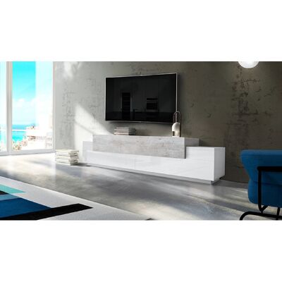 Deladeco Meuble TV moderne 240 cm blanc laqué/béton Corso Blanc laqué brillant/béton Blanc laqué brillant/béton - Publicité Deladeco Meuble TV moderne 240 cm blanc laqué/béton Corso Blanc laqué brillant/béton Blanc laqué brillant/béton - Publicité