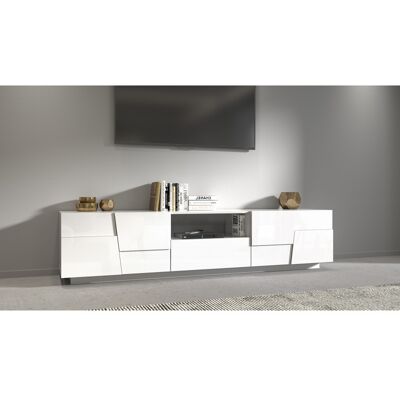 Deladeco Meuble TV moderne 220 cm blanc brillant Pedro Blanc laqué brillant Blanc laqué brillant - Publicité Deladeco Meuble TV moderne 220 cm blanc brillant Pedro Blanc laqué brillant Blanc laqué brillant - Publicité