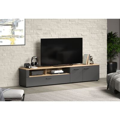 Deladeco Meuble TV moderne 210 cm chêne/anthracite Julian Chêne/anthracite Chêne/anthracite - Publicité Deladeco Meuble TV moderne 210 cm chêne/anthracite Julian Chêne/anthracite Chêne/anthracite - Publicité