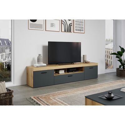 Deladeco Meuble TV moderne 230 cm chêne/anthracite Bonnie Chêne/anthracite Chêne/anthracite - Publicité Deladeco Meuble TV moderne 230 cm chêne/anthracite Bonnie Chêne/anthracite Chêne/anthracite - Publicité