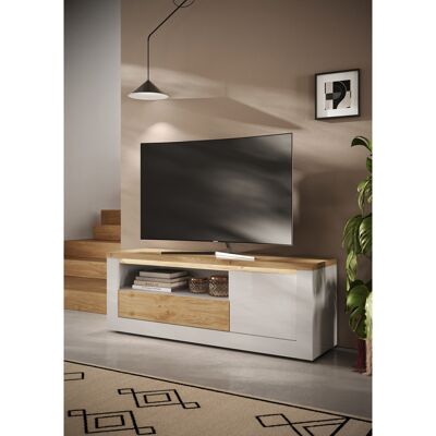 Balias Home Meuble TV contemporain 156 cm blanc laqué brillant Isia Blanc laqué brillant/chêne Blanc laqué brillant/chêne - Publicité Balias Home Meuble TV contemporain 156 cm blanc laqué brillant Isia Blanc laqué brillant/chêne Blanc laqué brillant/chêne - Publicité