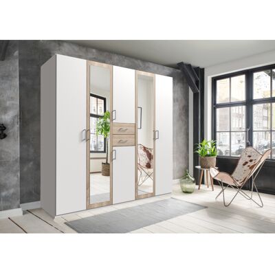 Deladeco Armoire adulte moderne 225 cm blanc/chêne Hortensia Blanc/chêne Blanc/chêne - Publicité Deladeco Armoire adulte moderne 225 cm blanc/chêne Hortensia Blanc/chêne Blanc/chêne - Publicité