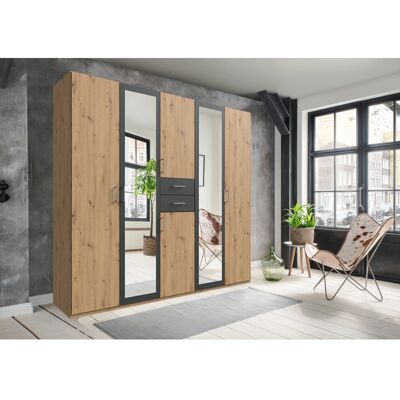 Deladeco Armoire adulte moderne 225 cm chêne artisan/graphite Hortensia Chêne poutre/graphite Chêne poutre/graphite - Publicité Deladeco Armoire adulte moderne 225 cm chêne artisan/graphite Hortensia Chêne poutre/graphite Chêne poutre/graphite - Publicité
