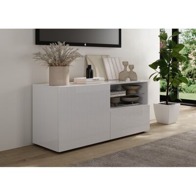 Vivabita Meuble TV moderne 121 cm laqué blanc brillant Janeiro Blanc laqué brillant Blanc laqué brillant - Publicité Vivabita Meuble TV moderne 121 cm laqué blanc brillant Janeiro Blanc laqué brillant Blanc laqué brillant - Publicité