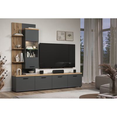 Deladeco Ensemble TV mural moderne 240 cm anthracite/chêne Baggy - Publicité Deladeco Ensemble TV mural moderne 240 cm anthracite/chêne Baggy - Publicité