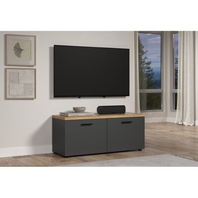 Deladeco Meuble TV moderne 120 cm anthracite/chêne Baggy - Publicité Deladeco Meuble TV moderne 120 cm anthracite/chêne Baggy - Publicité